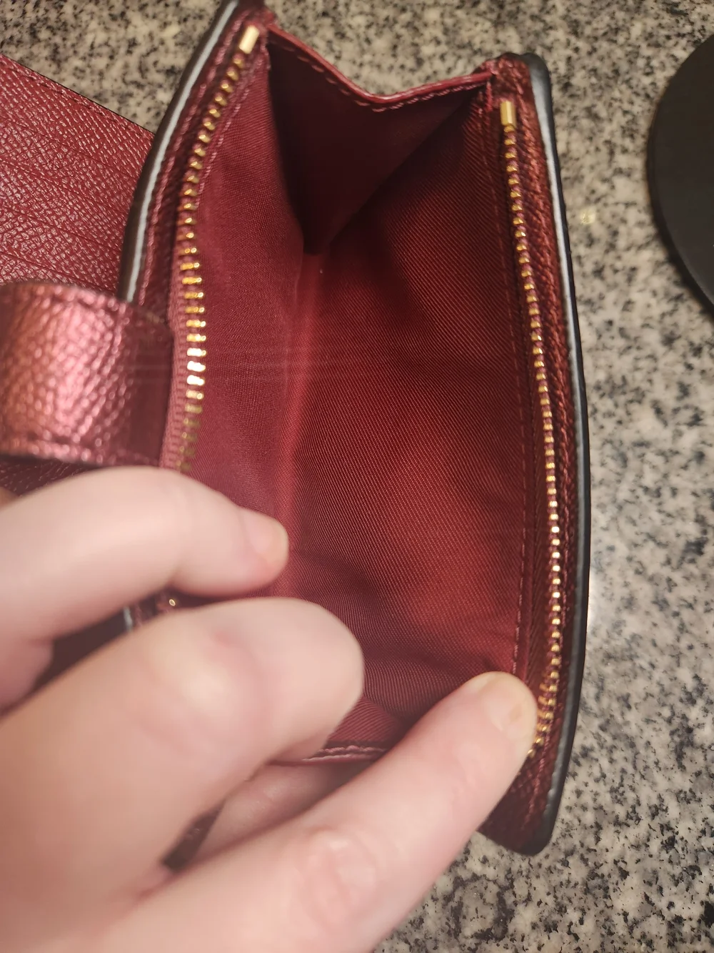 Coach Crossgrain Leather Medium Corner Zip Wallet in Metallic Wine